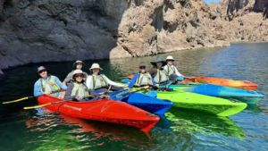 A group kayaking workout