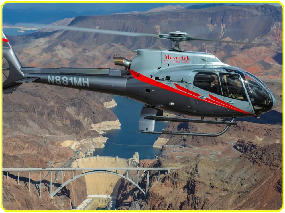 Helicopter tours flying over Hoover Dam and Mike O’Callaghan–Pat Tillman Bridge.